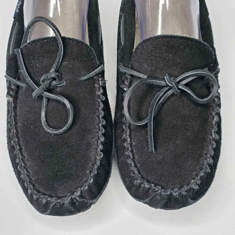 1901 MS Vancouver Men's Slippers Size 7 Black Suede Slip On Faux Fur Moccasin